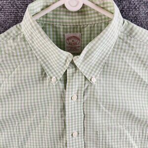 Brooks Brothers XL Light Green Checkered Long Sleeve Button Up Shirt Non-iron